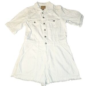 American Eagle By Payless Crisp White Button-Up Romper